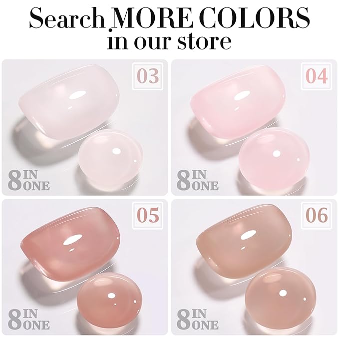 Double Rhythm Clear Gel Nail Polish 15ml Nail Strengthener in a Bottle Nail Extension Hard Gel Soak Off Long Lasting UV Gel (Pastel Nude 8 in 1-8)