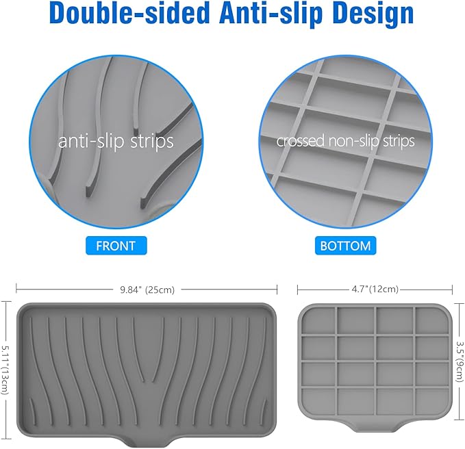 3-Pack Silicone Soap Dish, Sponge Holder for Sink, Kitchen Soap Tray, Bathroom Soap Holder, Sponge Tray with Drain (Grey)