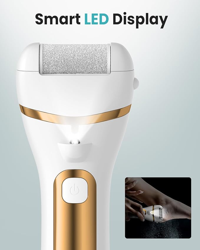 PUBOO Foot Callus Remover Electric 10000 RPM 3-Speed IPX7 Rechargeable Pedicure Kit for Hard Skin Women & Men. Portable Multi-Roller File Grinder Sander Scrubber with LED Display for Wet & Dry Feet