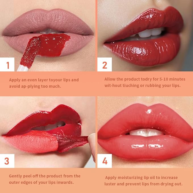 2Pcs Peel Off Lip Gloss Tattoo and Lip Oil 2-in-1, Lip Stain Peel Off Masque - Peel Off Lip Tint ,Long Lasting Waterproof Transfer-proof Lip Mask Lip Gloss Peel Off Lip Liner,Stay Lip Makeup 01#+04#