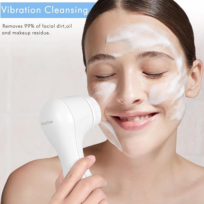 Facial Cleansing Brush, Sonic Vibrating Face Scrubber Exfoliator for Women Skin Care, Face Brushes for Cleansing, Exfoliating, Electric Rechargeable Waterproof 2 Speeds for Home & Travel