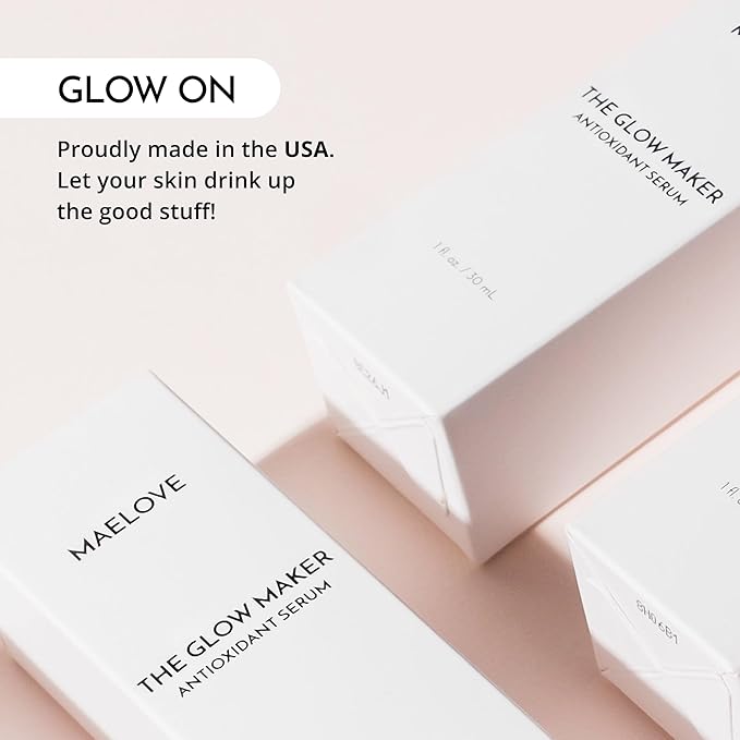 MAELOVE Glow Maker Vitamin C Serum with Vitamin E, Ferulic Acid & Hyaluronic Acid, Award-Winning Brightening and Hydrating Facial Serum, Unscented, 1.0 fl oz