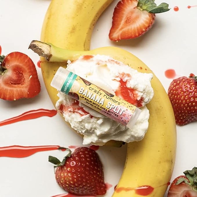 Crazy Rumors Banana Split Lip Balm. 100% Natural, Vegan, Plant-Based, Made in USA (1-Pack)