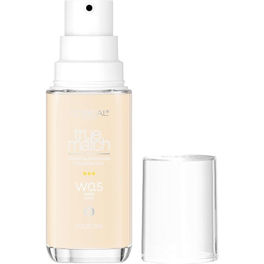 L'Oreal Paris True Match Super-Blendable Foundation, Medium Coverage Liquid Foundation Makeup, W0.5, Light, 1 Fl Oz