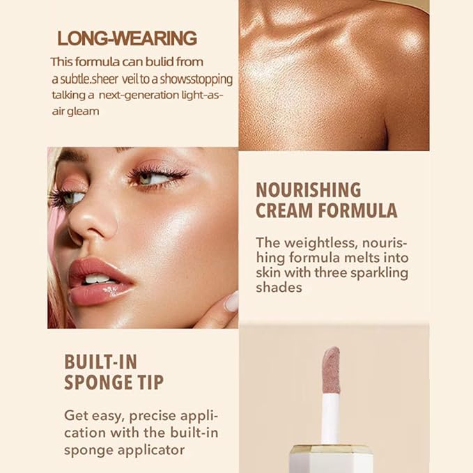 Liquid Highlighter Makeup, Long Lasting Liquid Luminizer for Glowing Skin Waterproof Smooth Glitter Highlight Face Illuminator Cream Contour Stick Body Shimmer Liquid Bronzer(#03 ROSE GOLD)