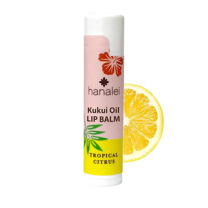 Hanalei Lip Balm and Moisturizer - Natural Kukui Oil and Beeswax Lip Moisturizer to Hydrate and Replenish Dry, Chapped Lips - Made in USA - Tropical Citrus