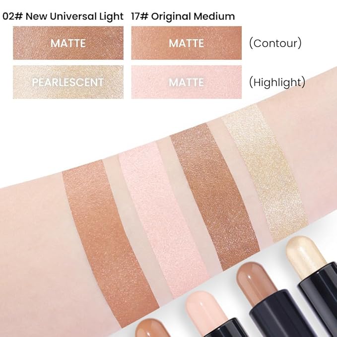 evpct 2in1 Face Shaping & Contouring Stick Cream Contour Concealer Bronzer Stick Makeup Kit for Face Highlighter Makeup Stick contorno maquillaje de maquillaje, NEW Universal Light + ORIGINAL Medium