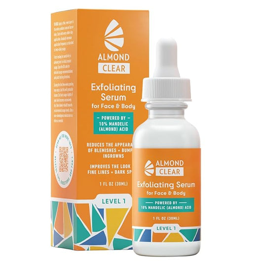 Face & Body Clearing Serum, Level 1- for acne, folliculitis, aging skin, ingrown hairs, dark spots - face, chest, butt, back, thighs, arms - mandelic acid - 1 fl oz