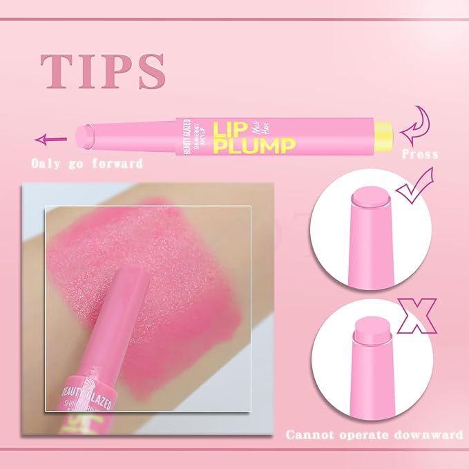 Lip Gloss Stick, Moisturizing Jelly Solid Lip Plump Oil Slick Click,Non Sticky Tinted Press Lipstick Pen, Lightweight Buildable Balm Liner Professional Makeup, High Shine Longlasting Glow-Pink