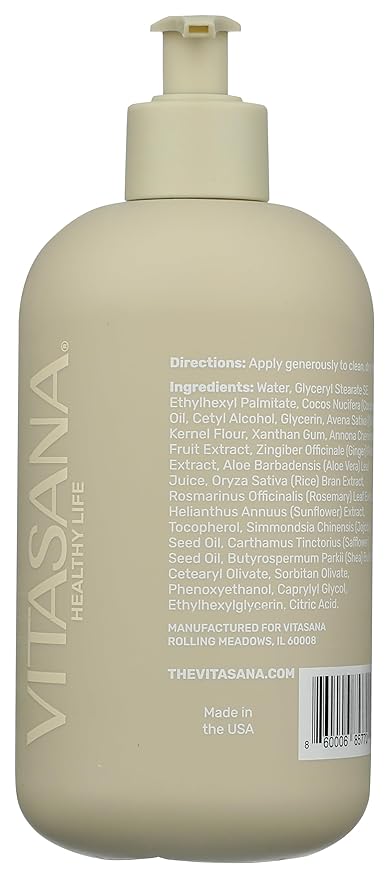 Vitasana Hydrating Hand & Body Lotion, 16 oz – Fragrance‑Free, 99% Plant‑Derived with 2% Colloidal Oatmeal, EWG Verified, Hypoallergenic, Paraben‑Free, Sulfate‑Free, Cruelty‑Free