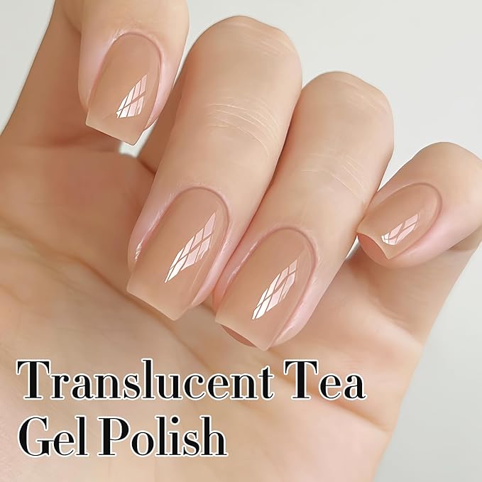 Double Rhythm 0.50 OZ Translucent Gel Polish Same Color Same Bottle Sheer Pastel Neutral Natural Milky 15 ML Jelly UV Nail Art DIY at Home (Translucent Tea-A1496)