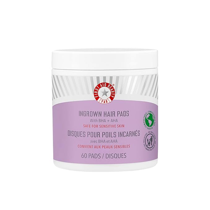 First Aid Beauty - Ingrown Hair Pads with BHA + AHA - Aftershave Treatment Pads to Help Prevent Razor Bumps for Men & Women - Exfoliate Underarms & Bikini Area - Compostable for Daily Use - 60 Pads