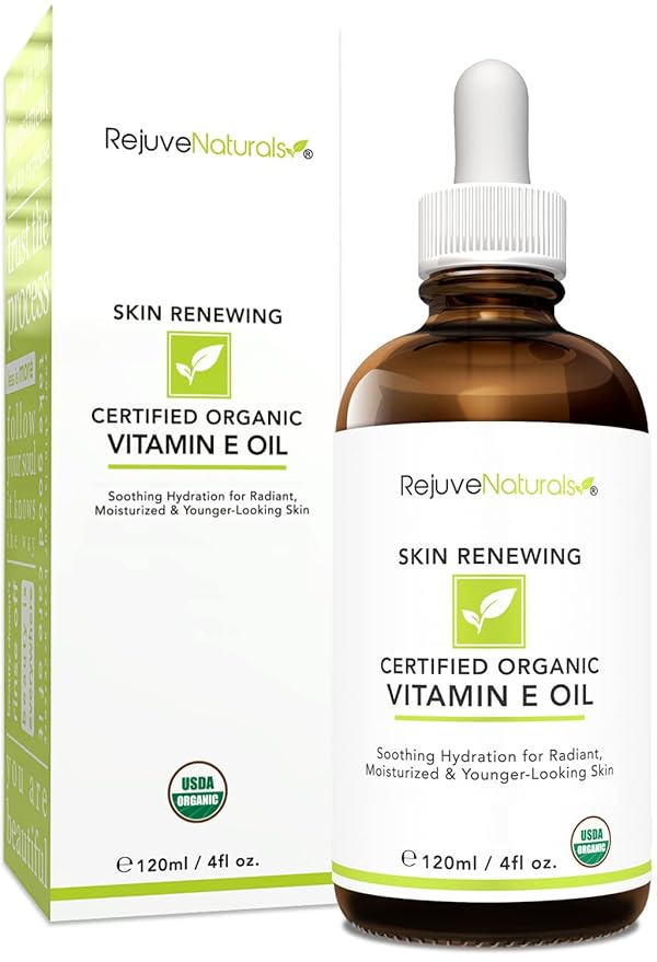 Vitamin E Oil - 100% All Natural & USDA Organic (LARGE 4oz Bottle) Repair Dry, Damaged Skin from Surgery & Acne, Age Spots & Wrinkles. For Radiant, Hydrated & Youthful Skin. Face & Body Moisturizer