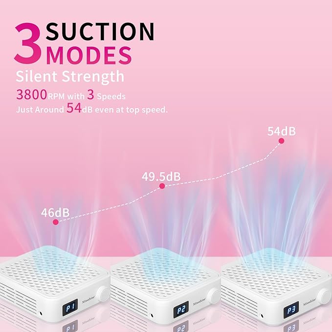 Missshine Nail Dust Collector with Adjustable Suction Power，Mini Vacuum Nail fan Dust Collector With Reusable Filter for Girls