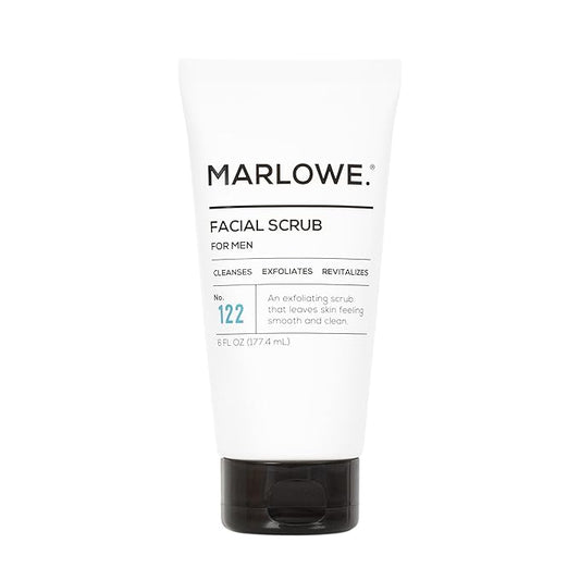 MARLOWE. No. 122 Facial Scrub 6 oz, Gentle Face Exfoliator with Apricot Seed Powder & Pumice, Cleanses & Smooths, Fresh Pine & Agarwood Scent
