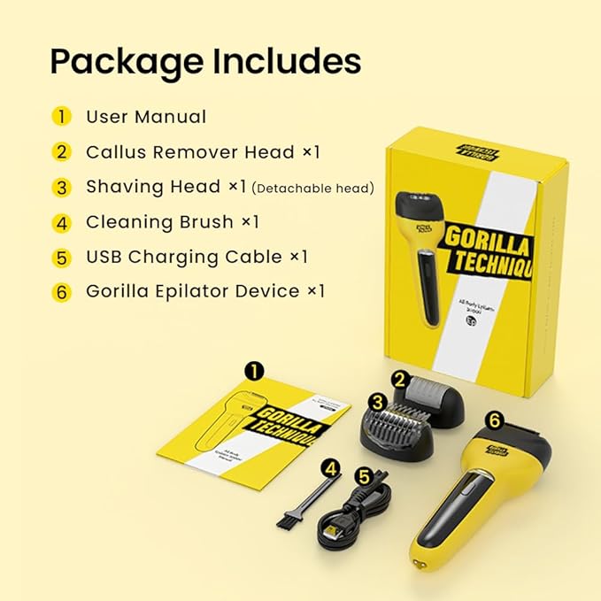 Gorilla Technique 3-in-1 Epilator 2000V, Facial & Body Hair Removal Device, Pain Relief Roller, Cordless Rechargeable Electric Tweezers & Shaver & Callus Remover, Women & Men, Korean Skin Care - 2000V