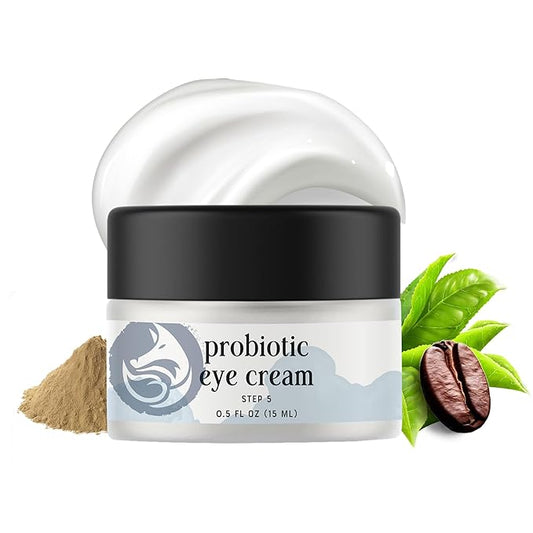 Brightening Probiotic Caffeine Eye Cream for Dark Circles, Puffiness, and Fine Lines | Anti-Aging with Green Tea, Kojic Acid, Licorice Root, Pomegranate Extract - 0.5oz