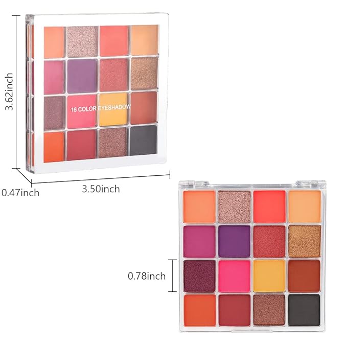16 Girds Colorful Matte Shimmer Eyeshadow Palette for Eye Makeup,High Pigmented Eye Shadow Primers Powder Palet de sombras de ojos-Glitter Color#