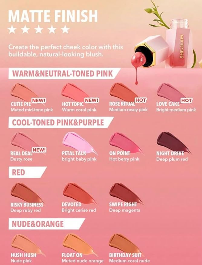 SHEGLAM Makeup - Color Bloom Liquid Blush Matte Finish - Long-wearing Waterproof Gel-Cream Blush with Sponge Tip Applicator (Cutie Pie)