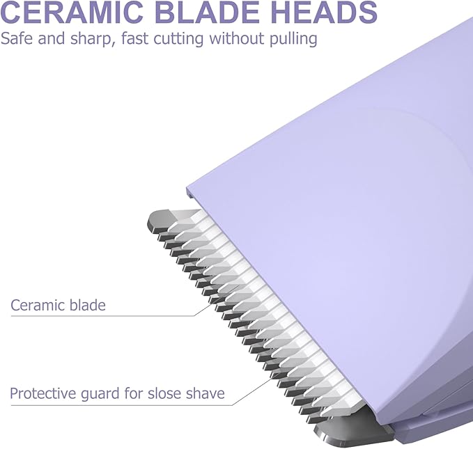 OLOV Electric Body Hair Trimmer - Groin Trimmer for Men - Bikini Trimmer Women - Wet/Dry Shaver Groomer, Replaceable Ceramic Blade Heads, USB Recharge Dock, Waterproof Hygiene Razor,Purple