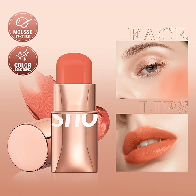 Blush Stick for Cheeks Makeup,Waterproof Cream Blush Face Stick Multi-Use Lip and Cheek Tint,Matte Finish Lightweight Easy to Blend Natural Cream Blusher Makeup for All Skin Tones-Orange