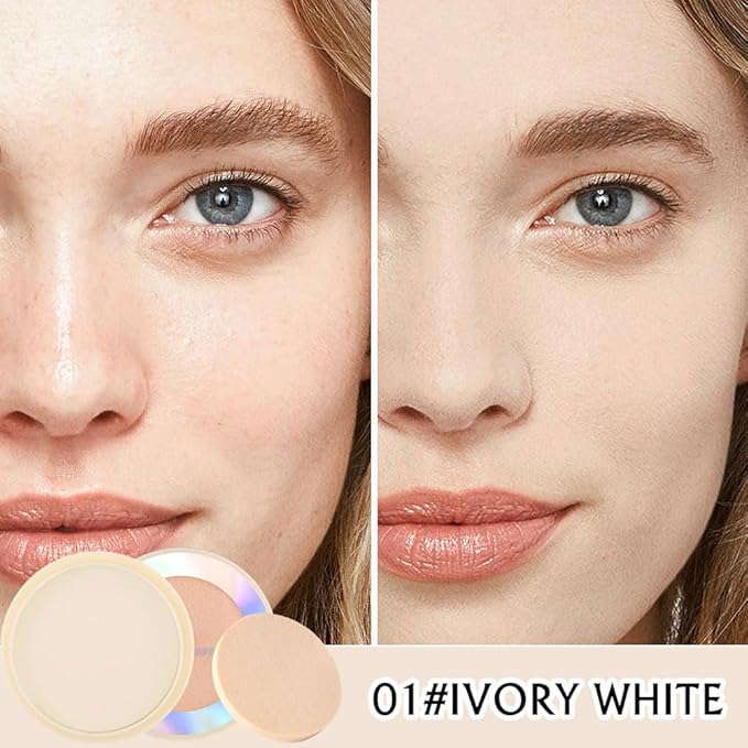 Oil Control Face Pressed Powder, Ultra-Fine Lightweight Face Powder, Soft-focus Matte Finish, Sheer Coverage, Lasting Oil Control, Ivory White (01#)