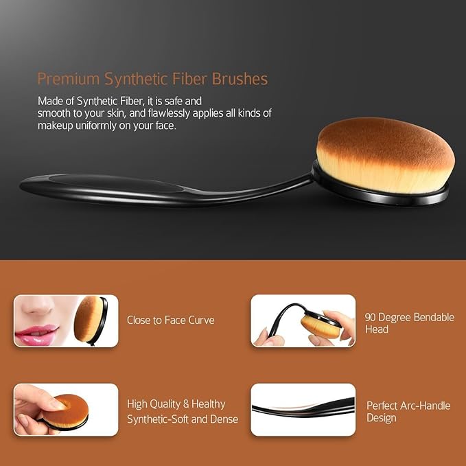 Yoseng Oval Makeup Brushes Set 10 Pcs Professional Oval Toothbrush Foundation Contour Concealer Eyeliner Blending Cosmetic Brushes Tool Set-With Box,Practical White Elephant Gift for Girls Women