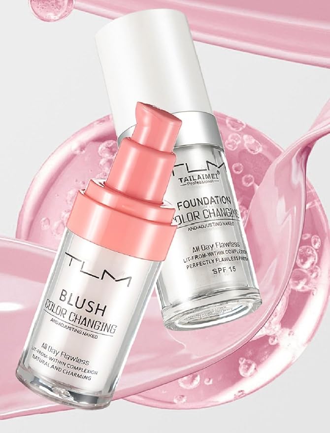 TLM Foundation Color Changing,and Adjusting Naked,All Day Flawless Makeup,Lit-From-Within complexion,Natural and Charming,Luminzing Satin Face Color(30ML,Pink)