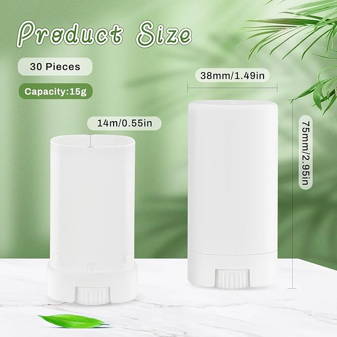 30 Pieces 15g/0.5oz White Oval Plastic Lip Balm Tubes,Empty Deodorant Bottles,Twist-Up Chap Stick Storage Containers for DIY Homemade Sunscreen Bar,Moisturizing Stick,Crayon