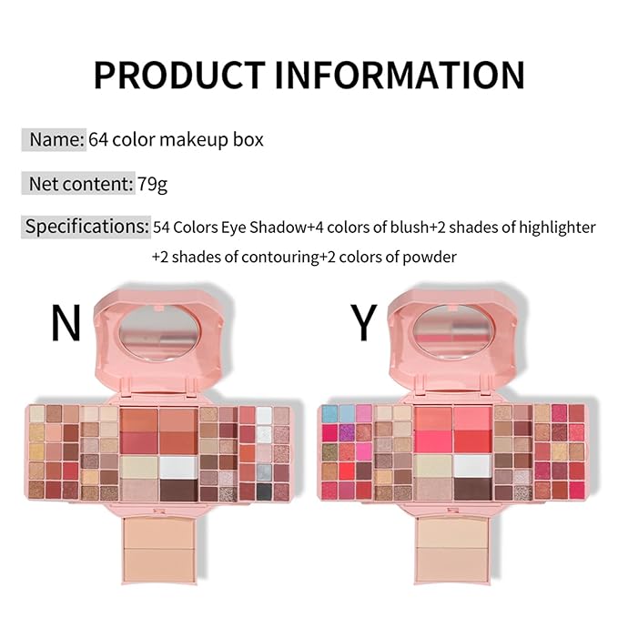 Makeup Eyeshadow Palettes,64 Colors Protable Multifunction Blush Highlighter Contour Palettes with Matte Shimmer Pearl Makeup Effect for Daily Party Makeup - High Pigment Waterproof #6