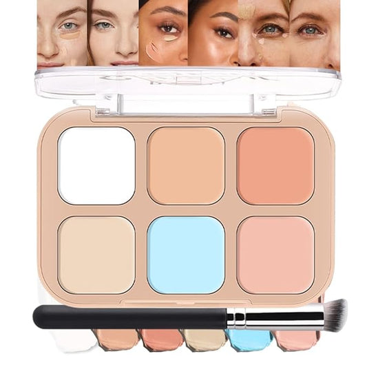 evpct 6 Colors Concealers Full Coverage Cream Contour Palette with Brush for Older Women, Under Eye Color Corrector Tri Color Pot Concealer Palette for Dark Circles Mature Skin Makeup, Waterproof, A2