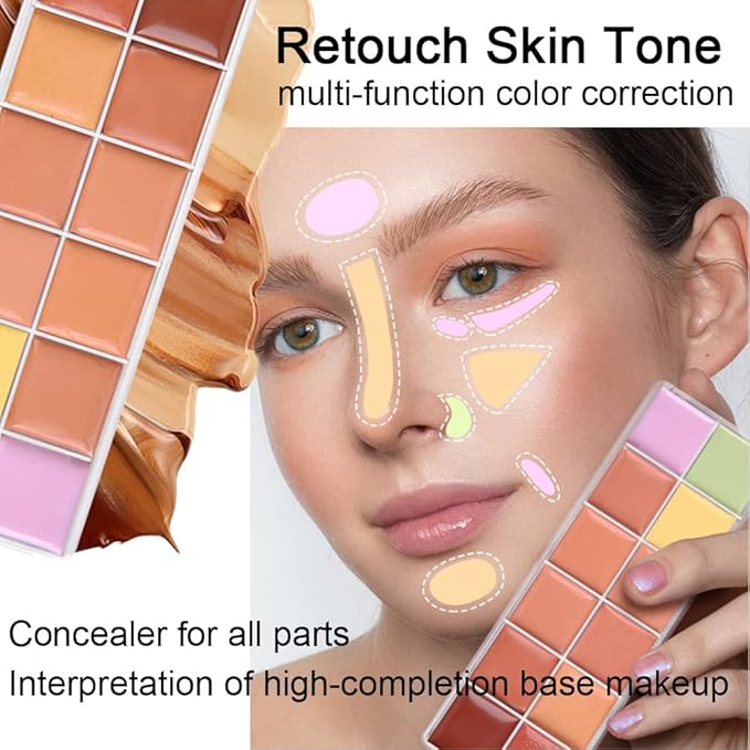 evpct 12 Color Corrector Correcting Cream Concealer Contour Makeup Palette Set for Mature Skin Pink under Eye Concealer Palette Cream Kit for Dark Circles and Puffiness Trouble Spots Redness