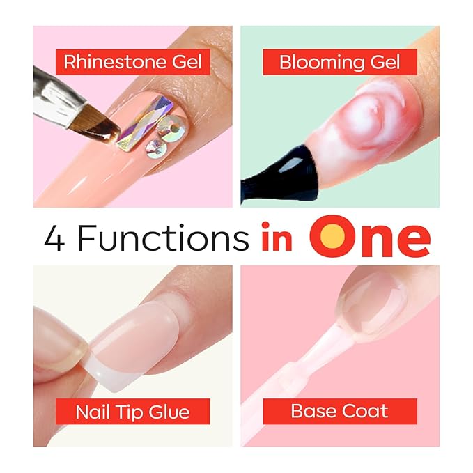 modelones Nail Glue, 9 in One Nail Glue for Press Ons, Clear Tips, Acrylic Nails, Need U V Light Cured, 15ML