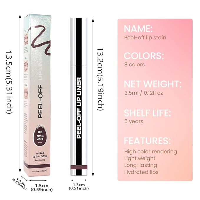 Matte Liquid Lip Stain Peel Off Lip Liner Tattoo - Dark Brown, Waterproof Smudge-Proof Lip Gloss, Long-Lasting Non-Stick Cup Formula, Natural Peel Off Design for All Skin Types 5