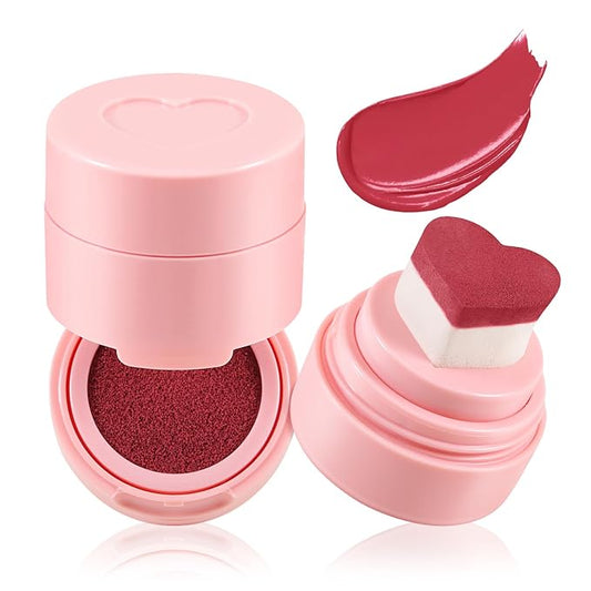 Boobeen Liquid Blush for Cheeks, Buildable & Blendable Face Blusher, Cheek Stamp Blush with Heart-shaped Applicator, Lightweight Air Cushion Blush for Velvet Matte Finish