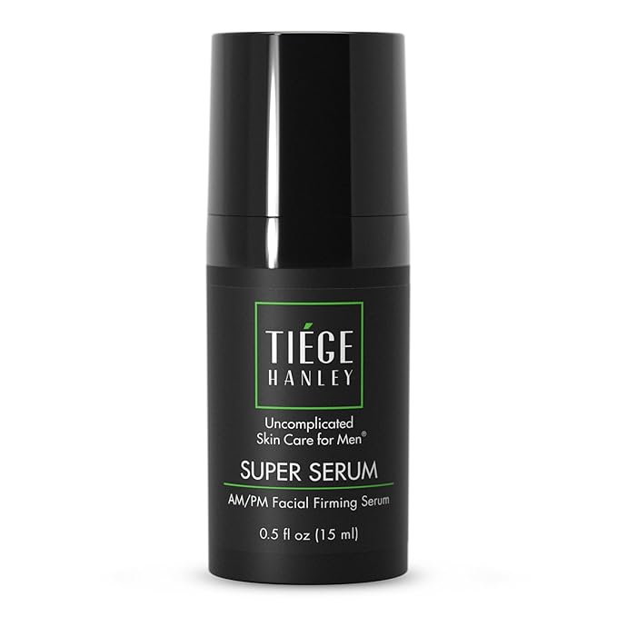 Tiege Hanley Anti-Aging Face Serum, SUPER SERUM (1-Pack) - Skin Tightening Facial Serum for Men - Mens Serum For Face with Sodium Hyaluronate & Retinyl Palmitate for Smoother & Tighter Skin, 0.5 Fl Oz
