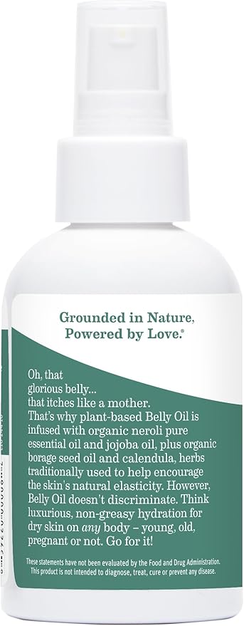 Earth Mama Belly Oil for Dry Skin | Calendula Skin Care Moisturizer Oil to Encourage Natural Elasticity and Help Prevent Stretch Marks During Pregnancy and Postpartum, 4-Fluid Ounce
