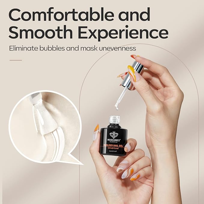 modelones Builder Nail Gel, 7-in-One Clear Builder for Nails, LED Lamp Cured Color Rubber Base Gel Polish Coat Strengthener Thickening Extension Rhinestone Glue in a Bottle for DIY Home Salon Gifts