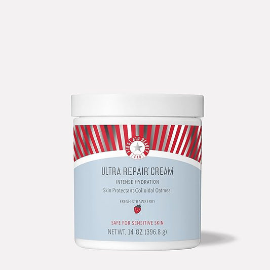 First Aid Beauty - Ultra Repair Cream, Intense Hydration Whipped Colloidal Oatmeal, Clinically Proven to Strengthen Skin Barrier & Help Relieve Eczema, Face & Body Moisturizer, 14oz Fresh Strawberry