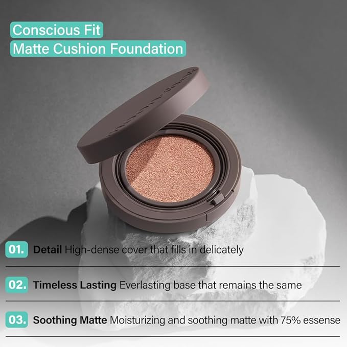 MOONSHOT KOREA Matte Fit Cushion Foundation Full Coverage Matte Finish, Breathable Makeup for Face, Long Lasting, Lightweight K-BEAUTY (21C Cosmic Peach, Matte Fit Cushion)