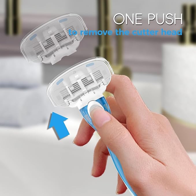 Razors for Women with 4 Razor Refills and 1 Non-Slip Handle, Womens Razors for Shaving with Organic Lubricating Strip, Disposable Razor with 5 Blades (Sky Blue)