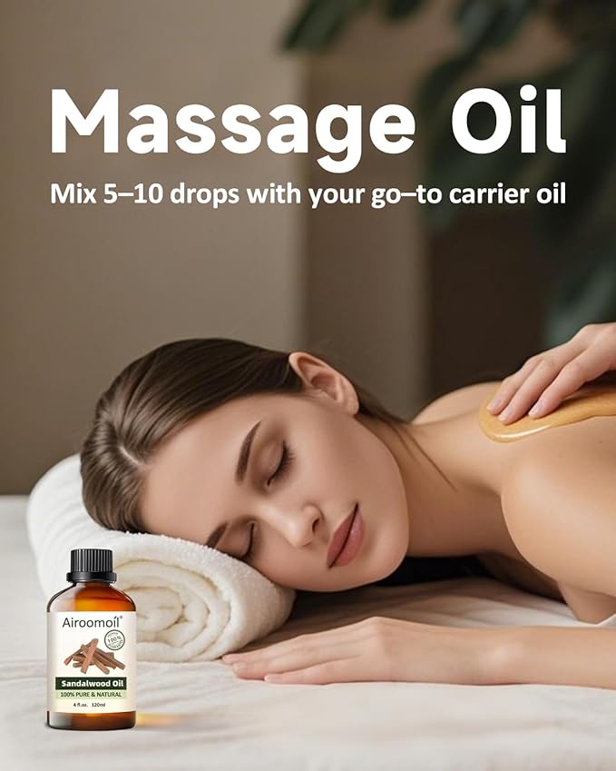 Pure Sandalwood Essential Oil, 100% Pure Natural Sandalwood Essential Oil, Premium Grade Essential Oils for Diffusers for Home, Skin, Care Massage, Soap Making, Aromatherapy, 4 Fl Oz | 120ml