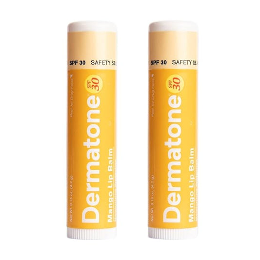 Dermatone Mango Lip Balm SPF 30 | Lip Balm with Sunscreen | Moisturizing with Aloe and Vitamin E | Medicated to Soothe & Replenish Chapped and Cracked Lips (Mango Lip Balm, 0.15oz Pack of 2)