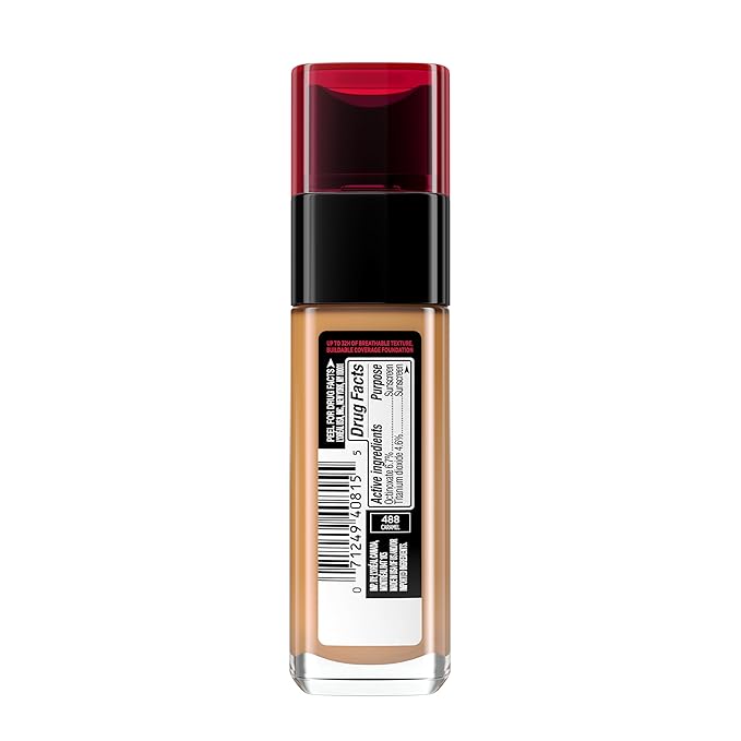 L'Oreal Paris Makeup Infallible Up to 32 Hour Fresh Wear Lightweight Foundation, 488 Caramel, 1 Fl Oz, Packaging May Vary