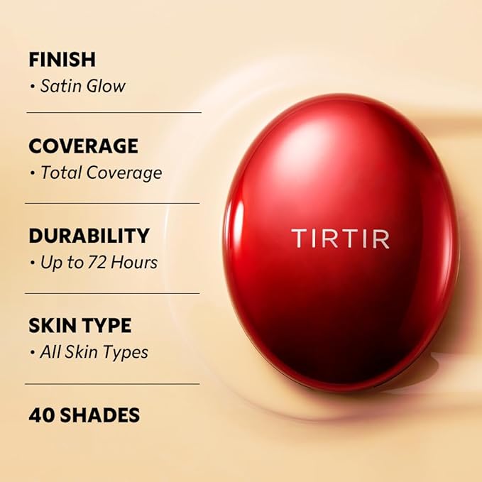 TIRTIR Mask Fit Red Cushion Foundation | Full coverage, Weightless, Skin fit, Satin Glow Finish, Korean Makeup, beauty, Tattoo cover up, Buildable (#17W French Vanilla, 0.63 Fl Oz)