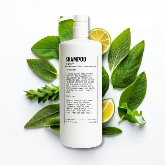 Blu Atlas Men's Natural Shampoo – Organic, Sulfate-Free, Paraben-Free – Deep Cleansing & Hydrating – Classic Scent (Bergamot, Sage, Patchouli) – Made in America– 32 oz