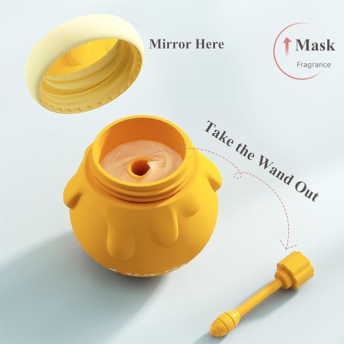 Honey Lip Mask, 3 In 1 Cute Hydrating Lip Mask for Women Girls, Honey Lip Balm with Wand, Milk Lip Masks for Dry Lips, Day and Night Night Lip Mask, Skin Care Lip Mask with Mirror