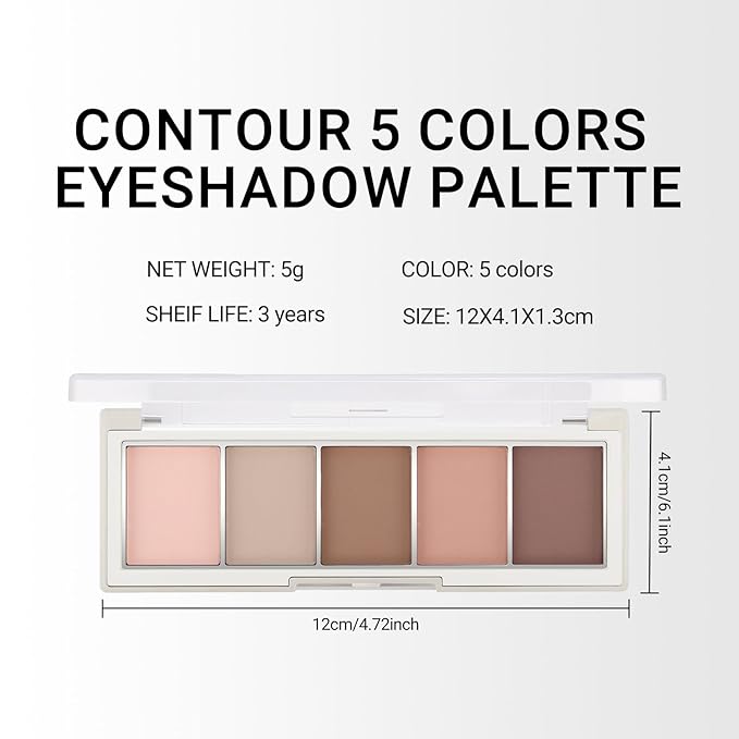 Erinde 5 Colors Matte Eyeshadow Palette Makeup, Neutral Nude Brown Light Brown Cool-Toned Taupe Eye Shadow, Long Wearing Waterproof Everyday Eye Makeup for Brown Eyes, 02