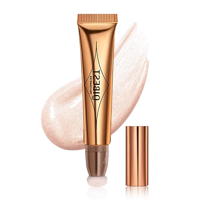 MEICOLY Liquid Highlighter Beauty Wand,Highlight Stick with Cushion Applicator,Lightweight Super Silky Cream Face Illuminator Highlight Make up,04 Pearl White