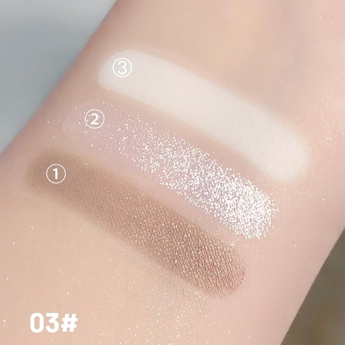 3 IN 1 Brown Nude Face Highlight Bronzer Powder Palette for Face Cheeks Contour Brightening, Buildable Matte Coverage Natural Makeup,Ultra Sculpt Nose Shadow Eyeshadow Primer 03#